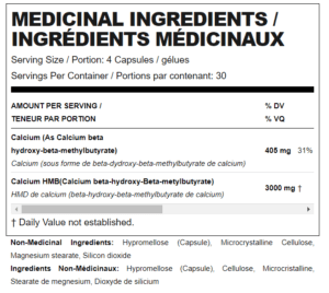 HMB HYDROXYMETHYLBUTYRATE nutrition facts